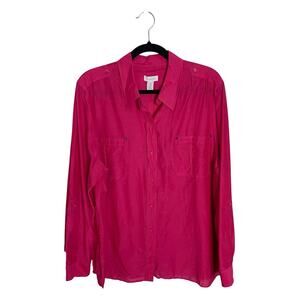 Women's Chico's Long Sleeve Pockets Button Front Shirt Pink Silk Blend Size 3/L
